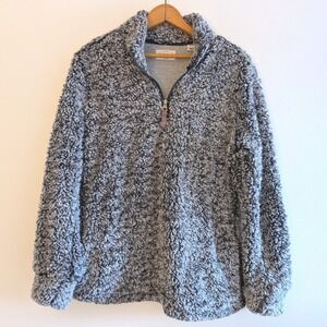 Weatherproof Vintage Womens Grey Marled Faux Fur Sherpa Quarter Zip Pullover S